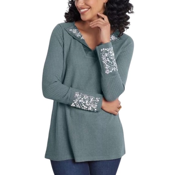 Soft Surroundings Rhinestone Waffle Knit Blouse - Picture 1 of 6